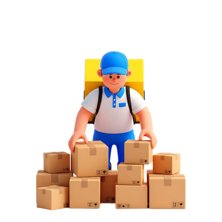 AI Delivery man doing Warehouse Sorting  3D Illustration