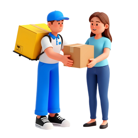 AI Delivery man holds parcel  3D Illustration