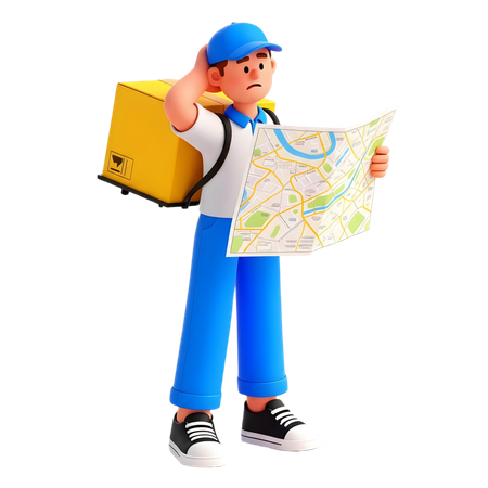 AI Delivery man Losts his Way  3D Illustration