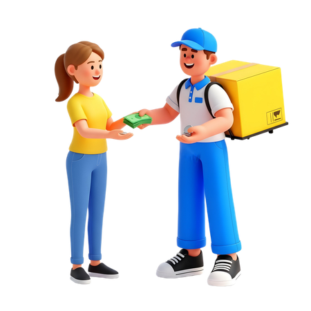 AI Delivery man receives cash payment  3D Illustration