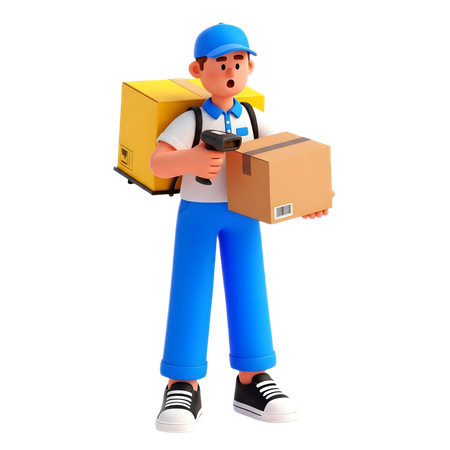 AI Delivery man Scanning Barcode  3D Illustration