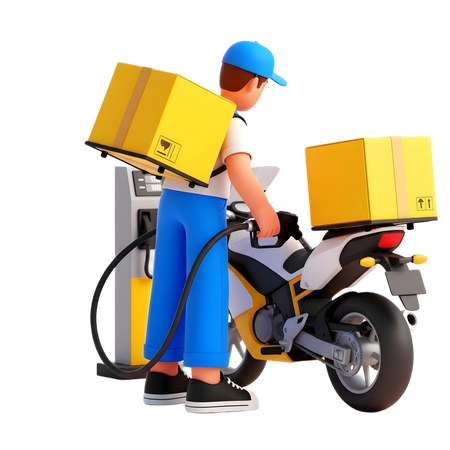 AI Delivery man stops at Gas Station  3D Illustration