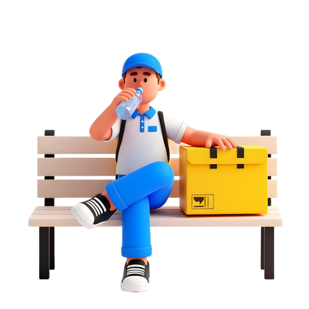 AI Delivery man Taking Break from work  3D Illustration