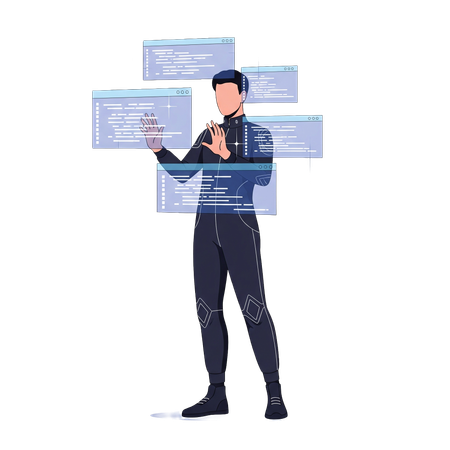 AI Desarrollador futurista con interfaz de codificación holográfica  Imagen
