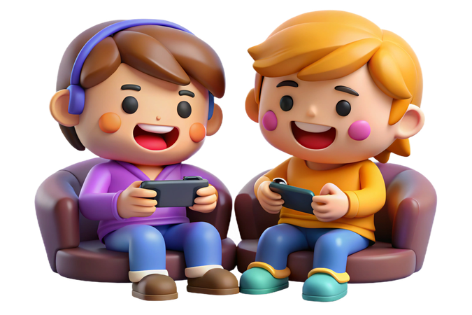 AI Deux enfants heureux jouant ensemble à des jeux vidéo  Image IA