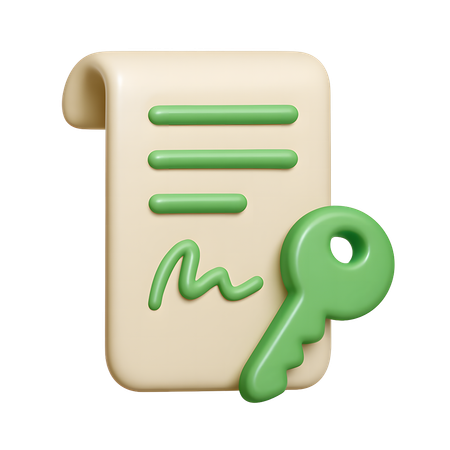 AI Document with signature and key  3D Icon