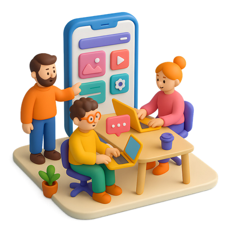 AI Equipo de desarrollo de aplicaciones móviles trabajando en el proyecto  Imagen