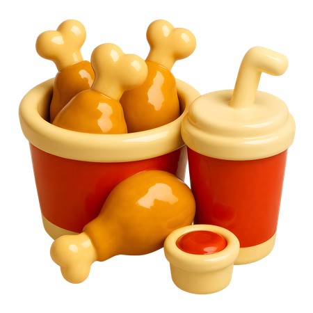 AI Fried chicken bucket with drink  3D Icon