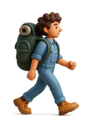 AI Garçon en randonnée avec sac à dos et matériel de camping  Image IA