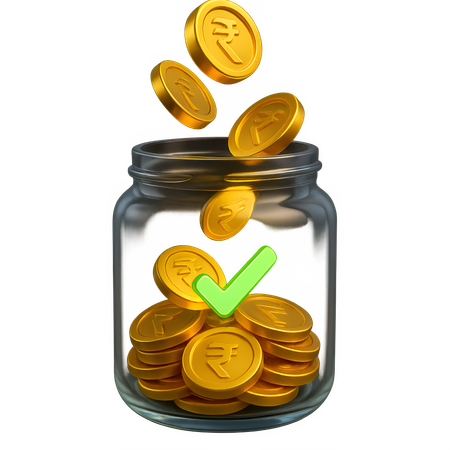 AI Glass Jar with Falling Rupee Coins  3D Icon