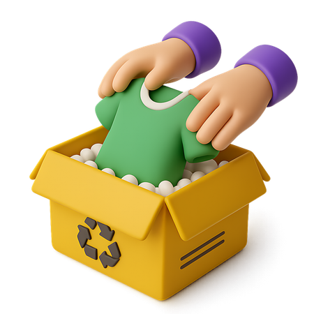 AI Hands Putting Green Shirt into Recycle Box  3D Icon