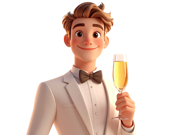 AI Homem de smoking branco brindando com taça de champanhe em evento formal  Imagem