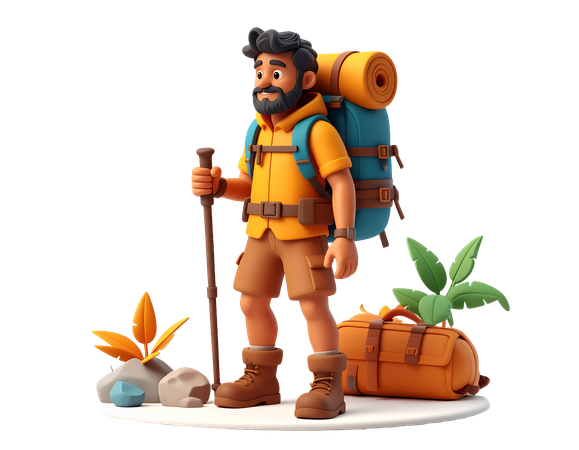 AI Homem mochilando com equipamento de trilha  Imagem