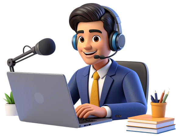 AI Homme d'affaires avec casque travaillant sur ordinateur portable pour le service client  Image IA