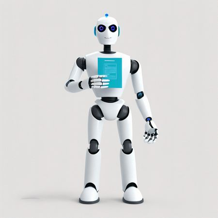 AI Humanoider Roboter hält ein digitales Dokument  Bild