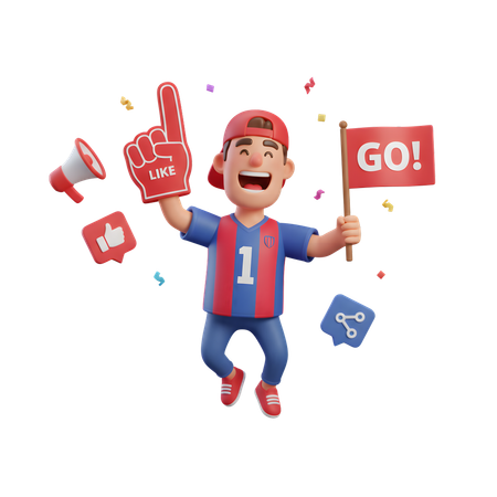 AI Jeune homme, supporter de sport, portant un maillot rouge et bleu numéro 1  Image IA