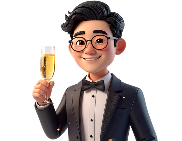 AI Jovem de smoking segurando uma taça de champanhe e fazendo um brinde pela comemoração  Imagem