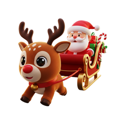 AI Joyful Santa Claus and  Reindeer sleigh ride delivering  3D Illustration