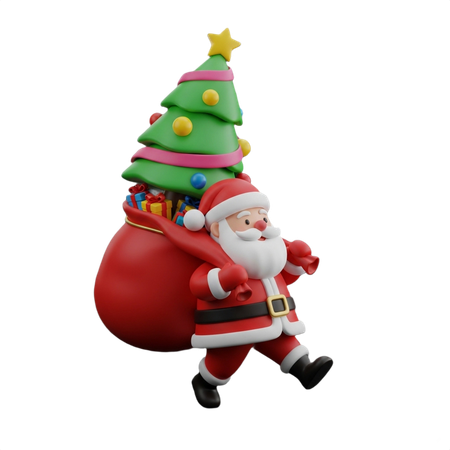 AI Joyful Santa Claus delivering Christmas tree and gifts  3D Illustration