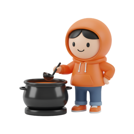 AI Kid cooking food  3D Illustration