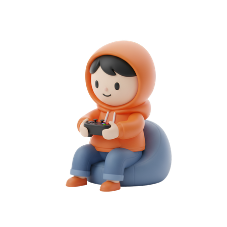 AI Kid Playing video game with game pad console 3D Illustration