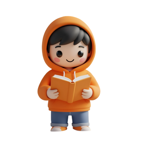 AI Kid Reading a Book 3D Illustration