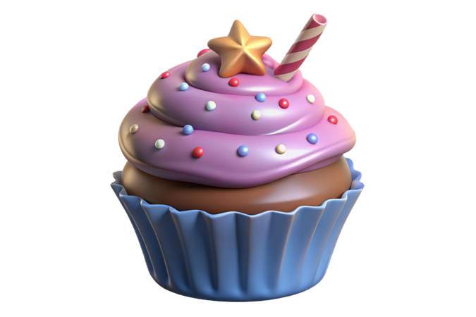 AI Köstlicher Cupcake mit Zuckerguss, Stern und Zuckerstange  Bild