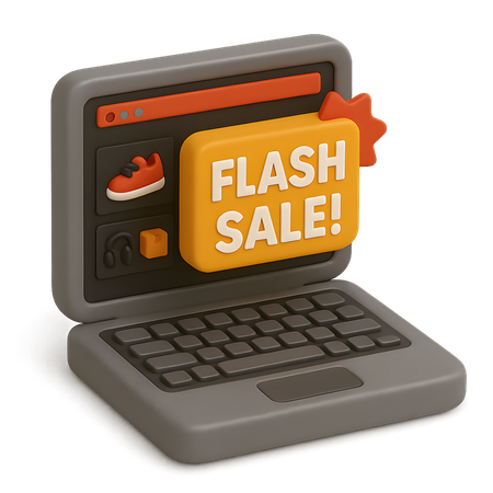 AI Laptop with Flash Sale  3D Icon