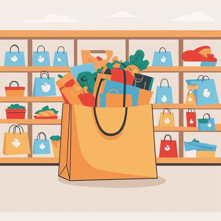AI Lebensmitteleinkauf mit Taschen  Bild