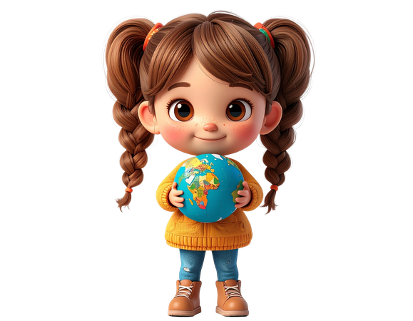 AI Linda garota com cabelo trançado segurando um globo para o Dia da Terra ambiental  Imagem