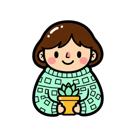 AI Mädchenfigur hält Kaktustopf Bild