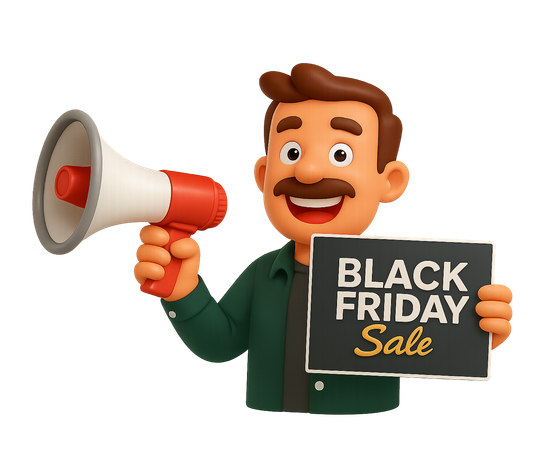 AI Man Announcing Black Friday Sale with Megaphone  3D Icon