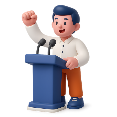 AI Man at Podium with Microphones  3D Illustration