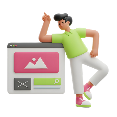 AI Man with website Landing Page  3D Illustration