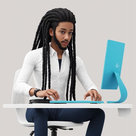 AI Man Working At Computer In Office  Image