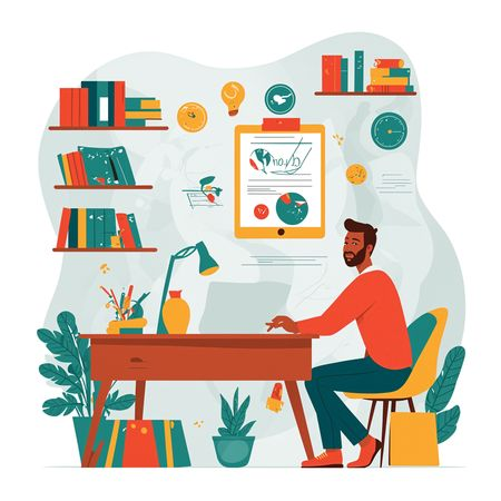 AI Man Working At Home Office Desk  Image