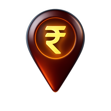 AI Map Pin with Glowing Rupee Symbol  3D Icon