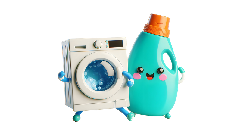 AI Máquina de lavar e frasco de sabão dançando juntos  Imagem