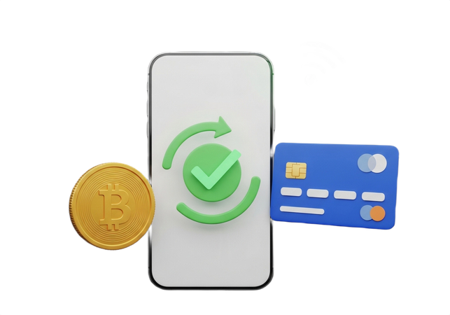 AI Mobile Payments with Bitcoin and Credit Card  3D Illustration