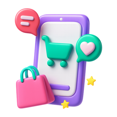 AI Mobile Shopping App With Cart And Bags  3D Icon