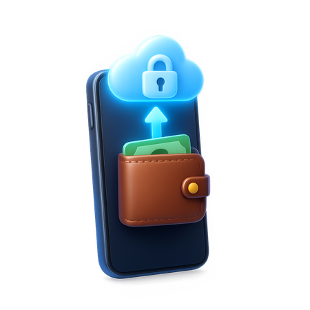 AI Mobile Wallet with Cloud Backup 3D Icon