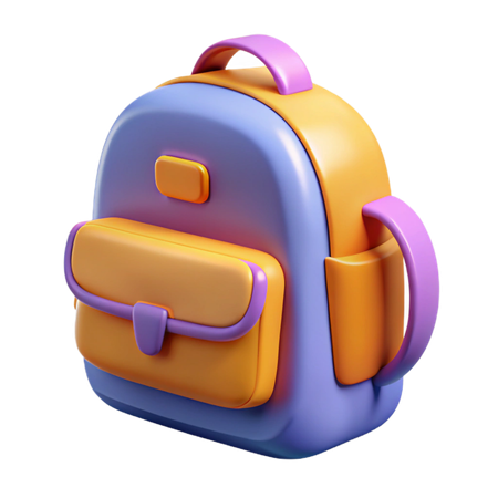 AI Mochila de desenho animado fofa com cores roxa e laranja  Imagem