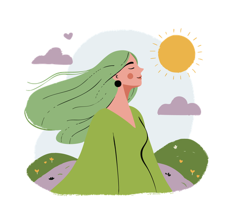 AI Mulher com cabelo verde na natureza  Imagem