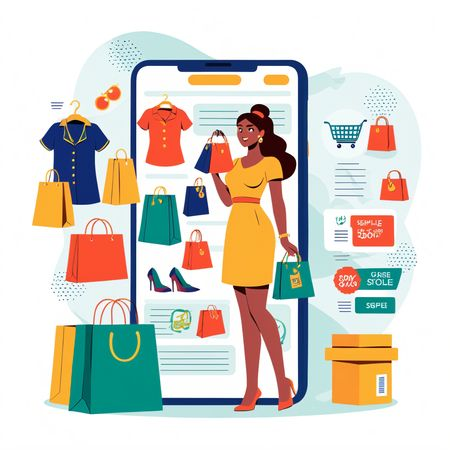 AI Mulher comprando roupas e acessórios online  Imagem
