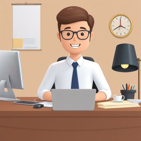 AI Office Worker At Desk With Laptop  Image