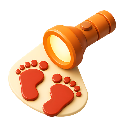 AI Old flashlight shining on mysterious red footprints 3D Icon