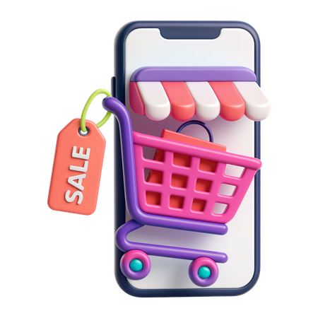 AI Panier d'achat mobile avec étiquette de solde  Image IA