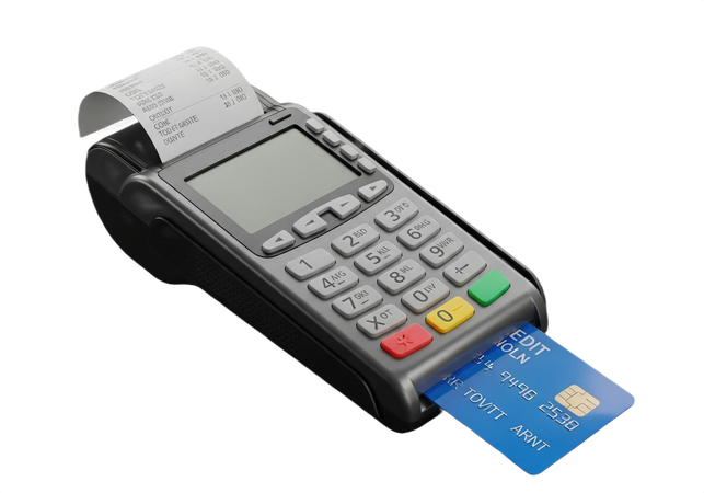 AI Payment processing with credit card terminal and detailed receipt  3D Illustration