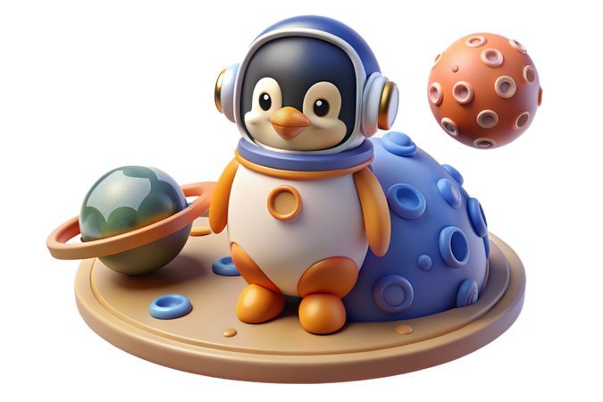 AI Pinguim astronauta fofo com planetas  Imagem