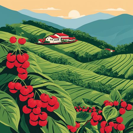 AI Plantation de café pittoresque au lever du soleil  Image IA